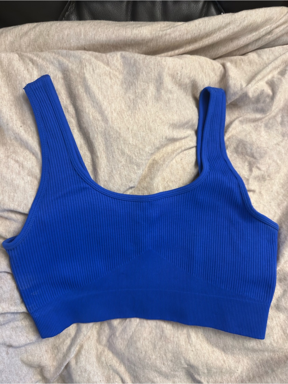 SHEIN Ribbed Scoop Crop Tank - Blue